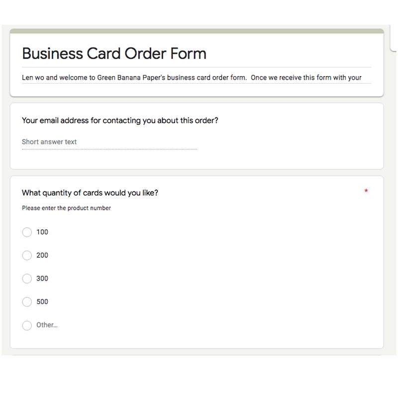Business Card Order Form Template